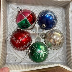 Vintage Christmas tree ornaments colorful glass variety collection of 5